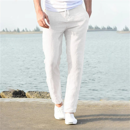 Pantalon décontracté en coton et lin pour homme