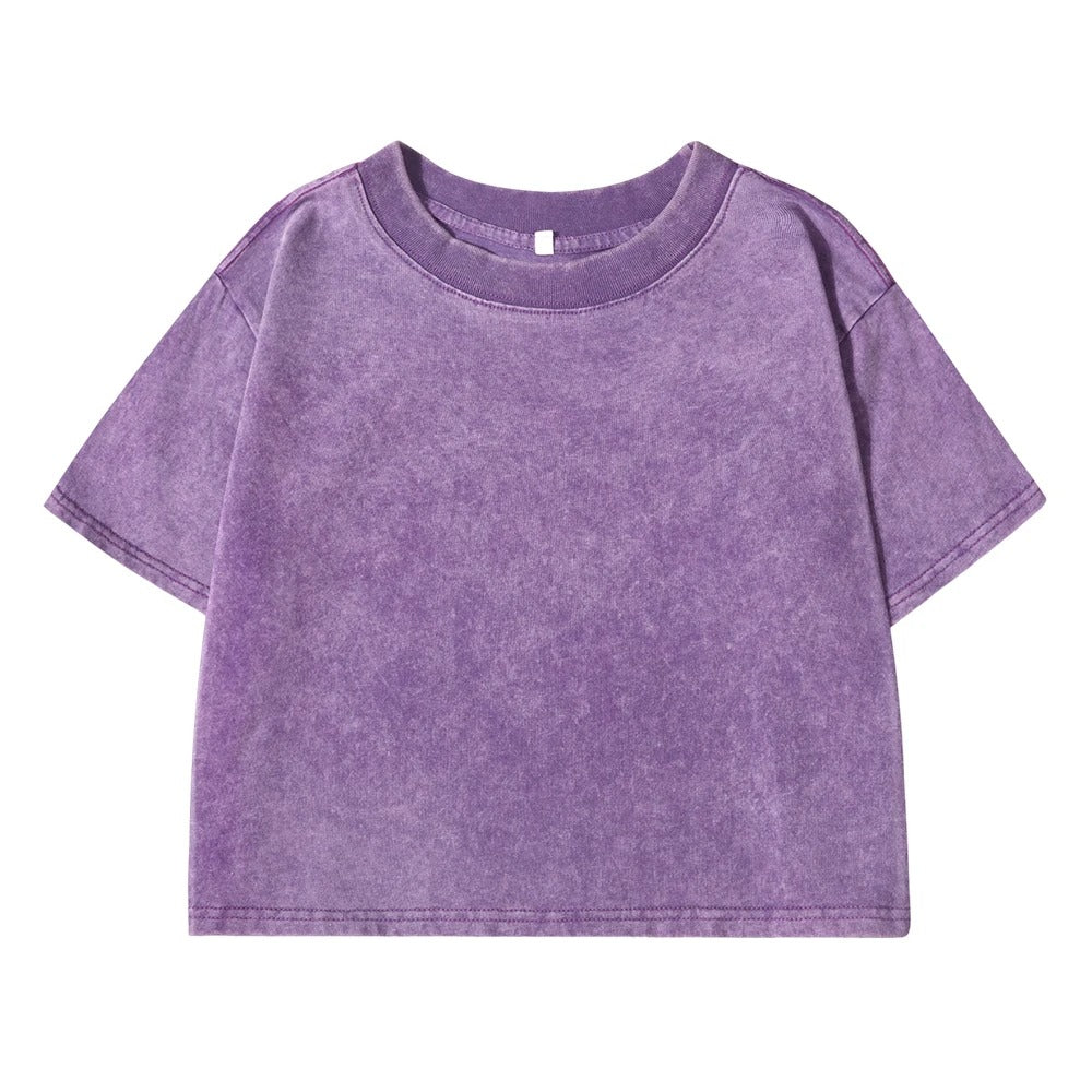 T-shirt délavé slim de couleur unie pour femmes