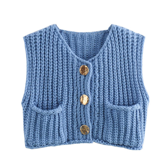 Gilet en tricot boutonné en métal pour femmes