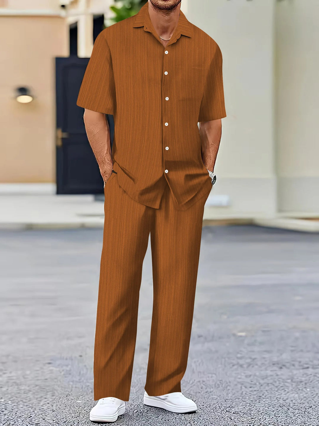 Ensemble chemise et pantalon rayés pour homme
