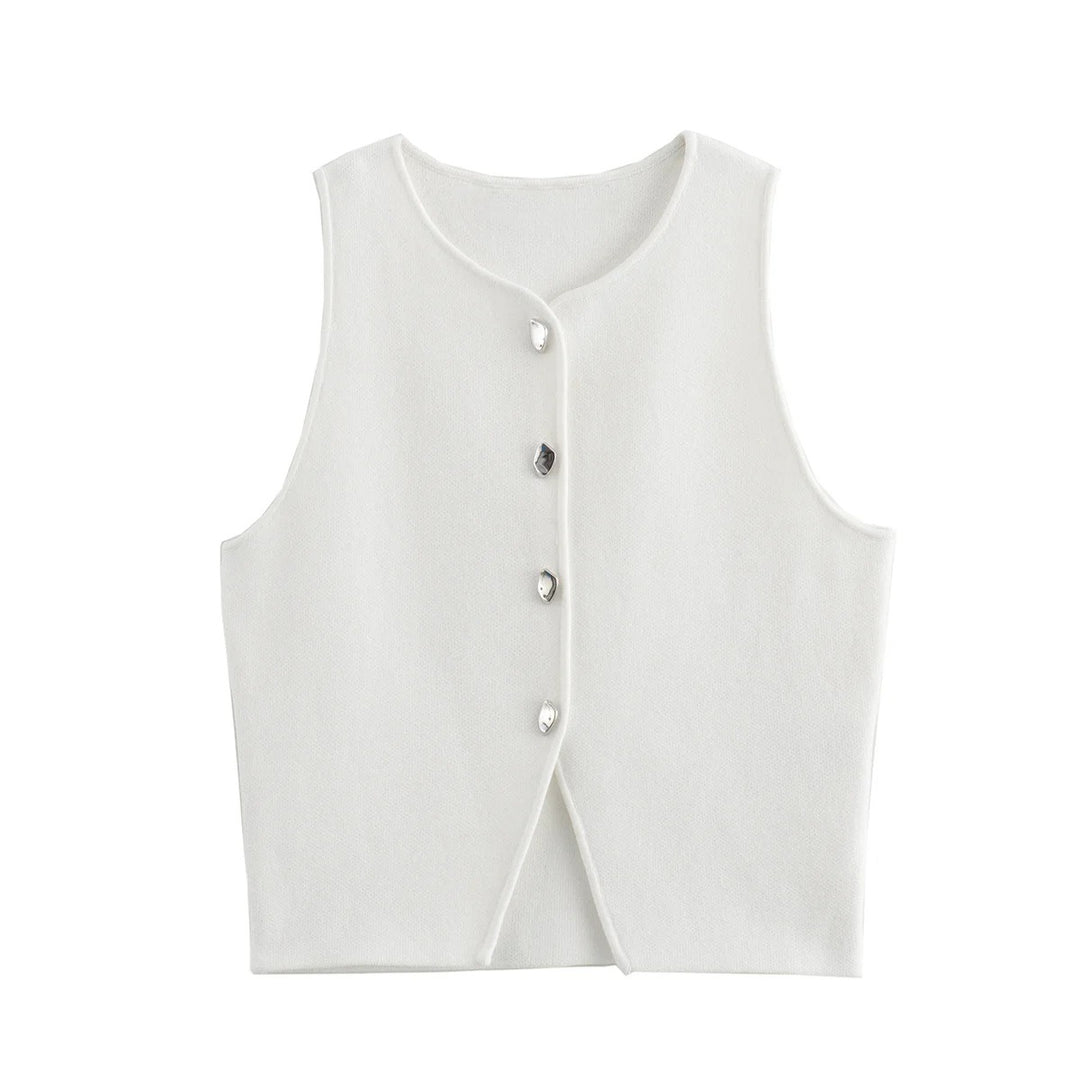 Débardeur court boutonné en tricot pour femme