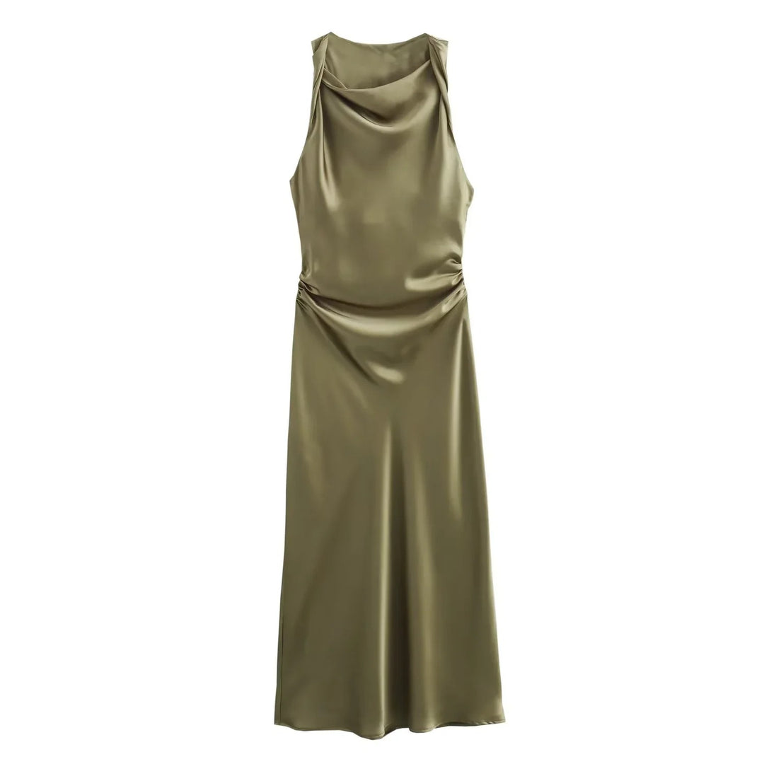 Robe mi-longue en satin pour femme