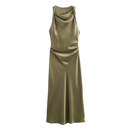 Robe mi-longue en satin pour femme