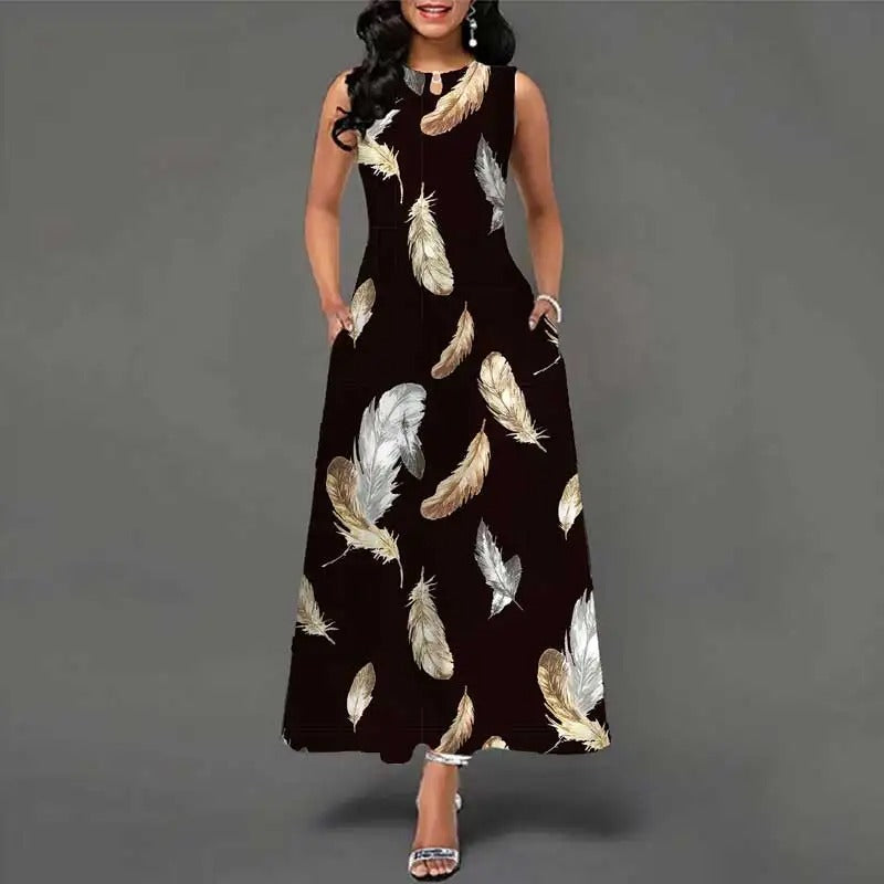 Robe bohème fleurie sans manches pour femme