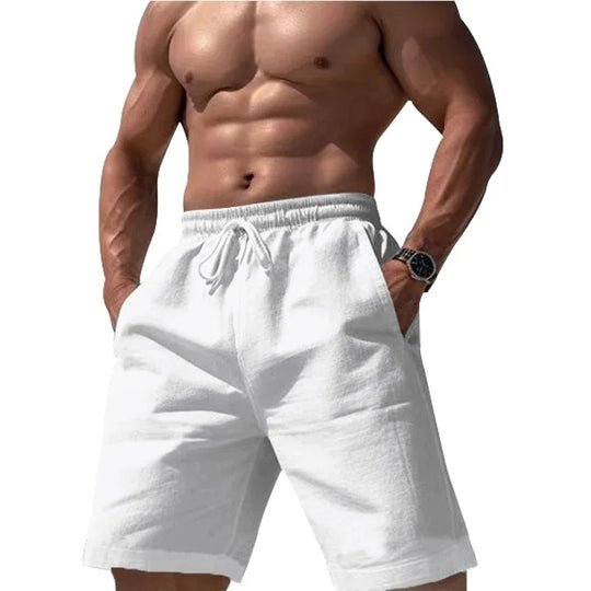 Short élastique en coton et lin pour homme