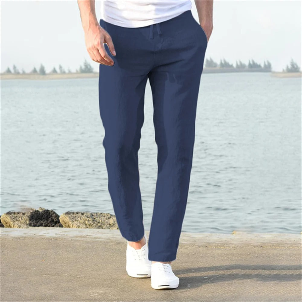Pantalon décontracté en coton et lin pour homme