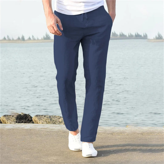 Pantalon décontracté en coton et lin pour homme