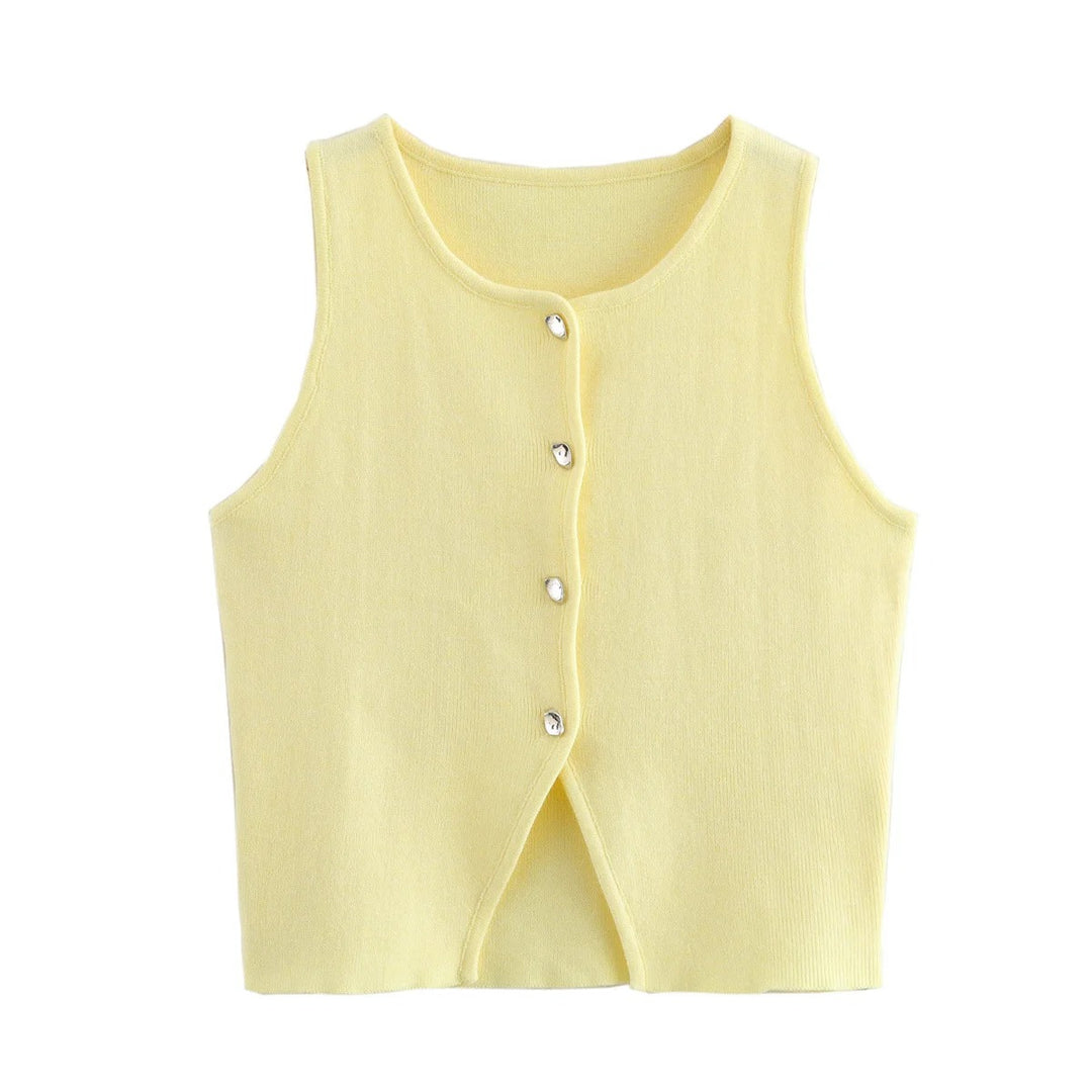 Débardeur court boutonné en tricot pour femme