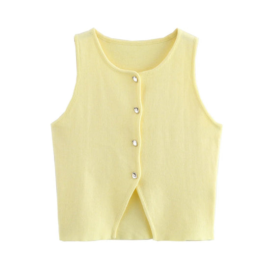 Débardeur court boutonné en tricot pour femme
