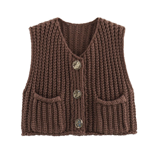 Gilet en tricot boutonné en métal pour femmes