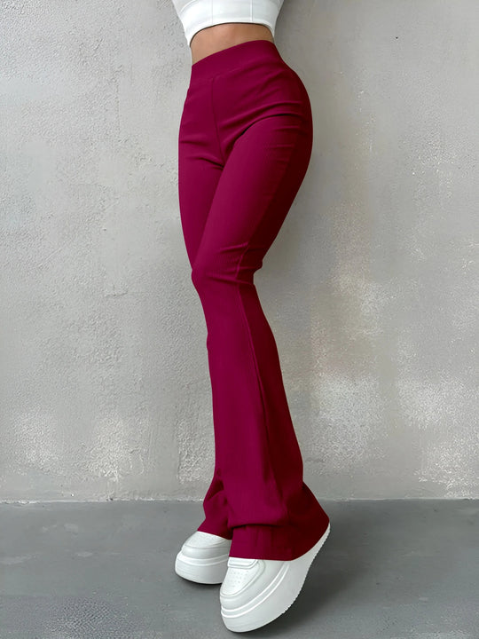 Pantalon femme taille haute à côtes