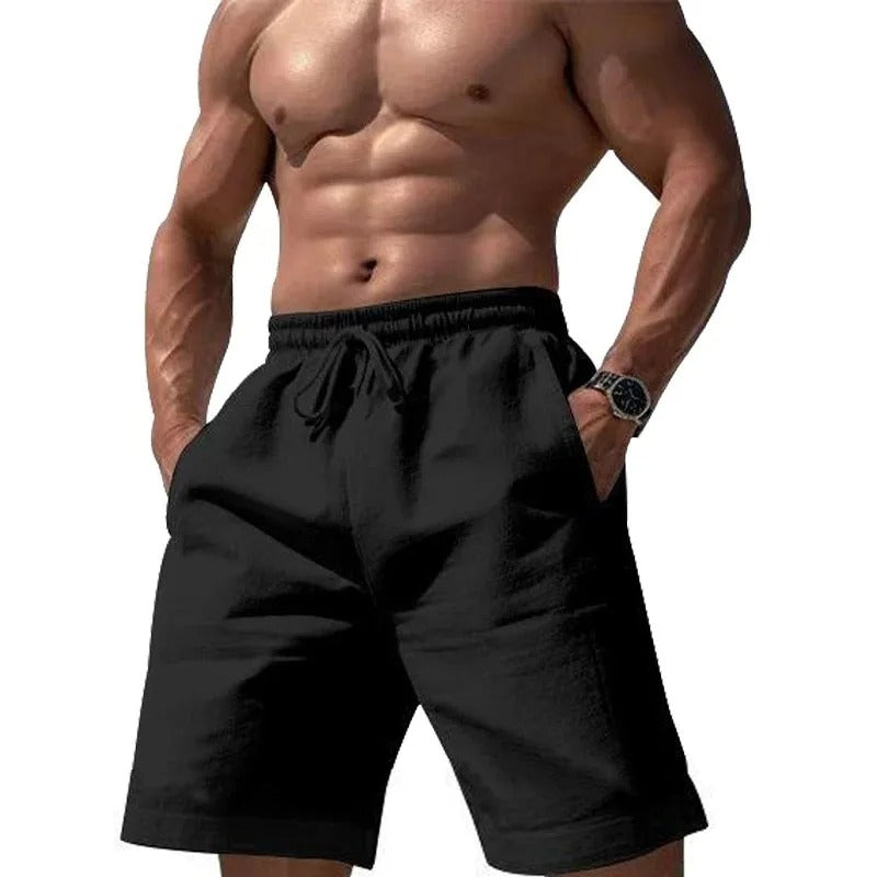 Short élastique en coton et lin pour homme