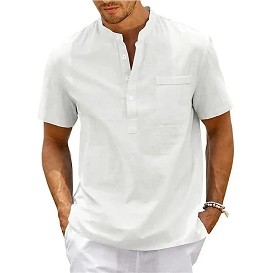 Chemise Henley en coton et lin pour homme