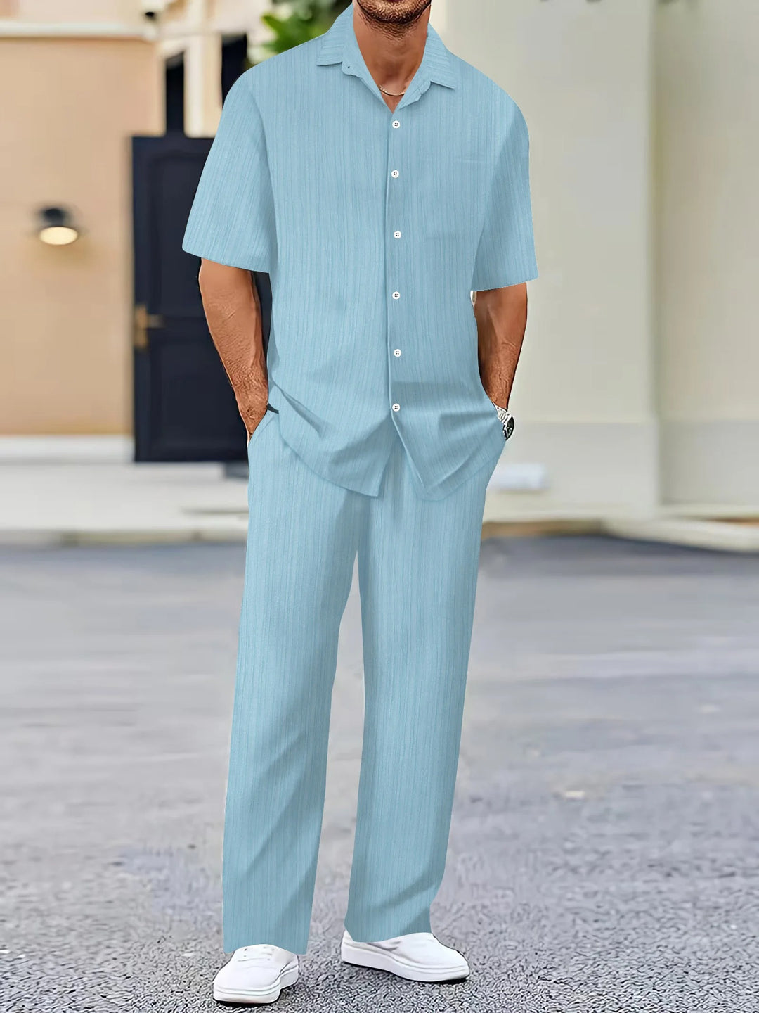 Ensemble chemise et pantalon rayés pour homme