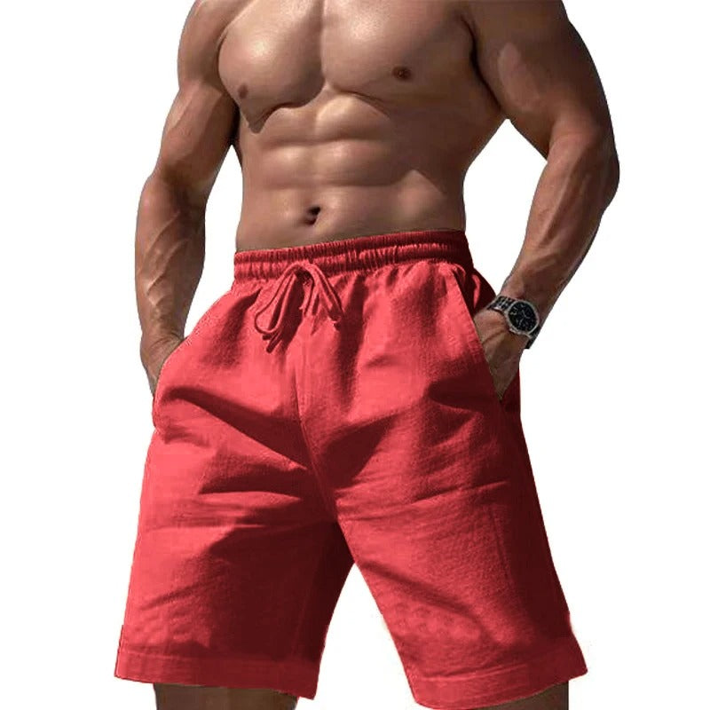 Short élastique en coton et lin pour homme
