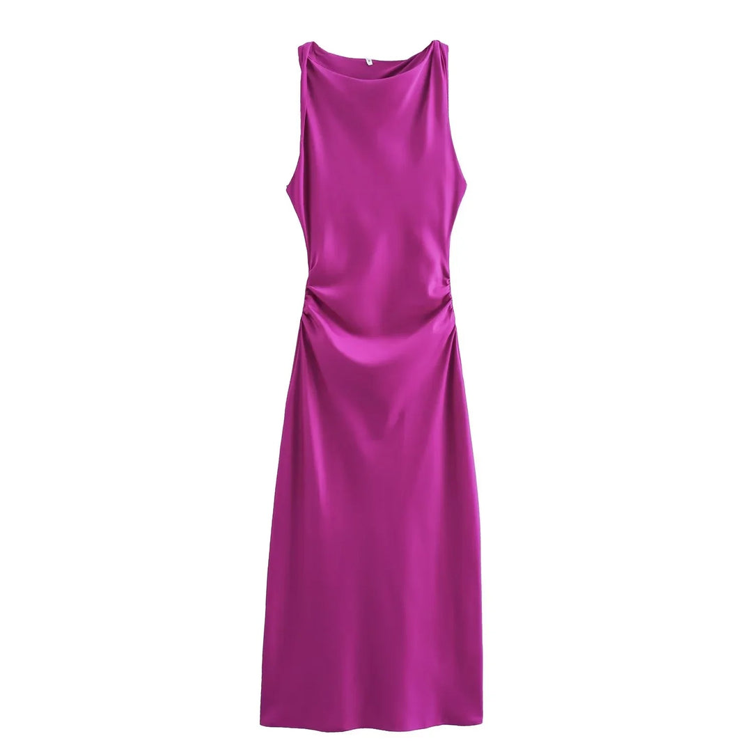 Robe mi-longue en satin pour femme