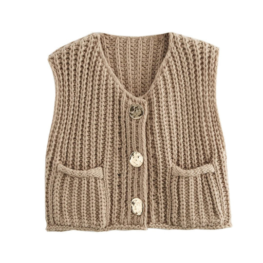 Gilet en tricot boutonné en métal pour femmes