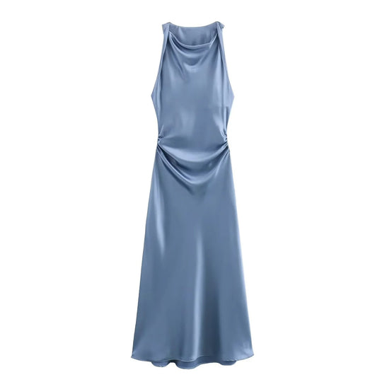 Robe mi-longue en satin pour femme