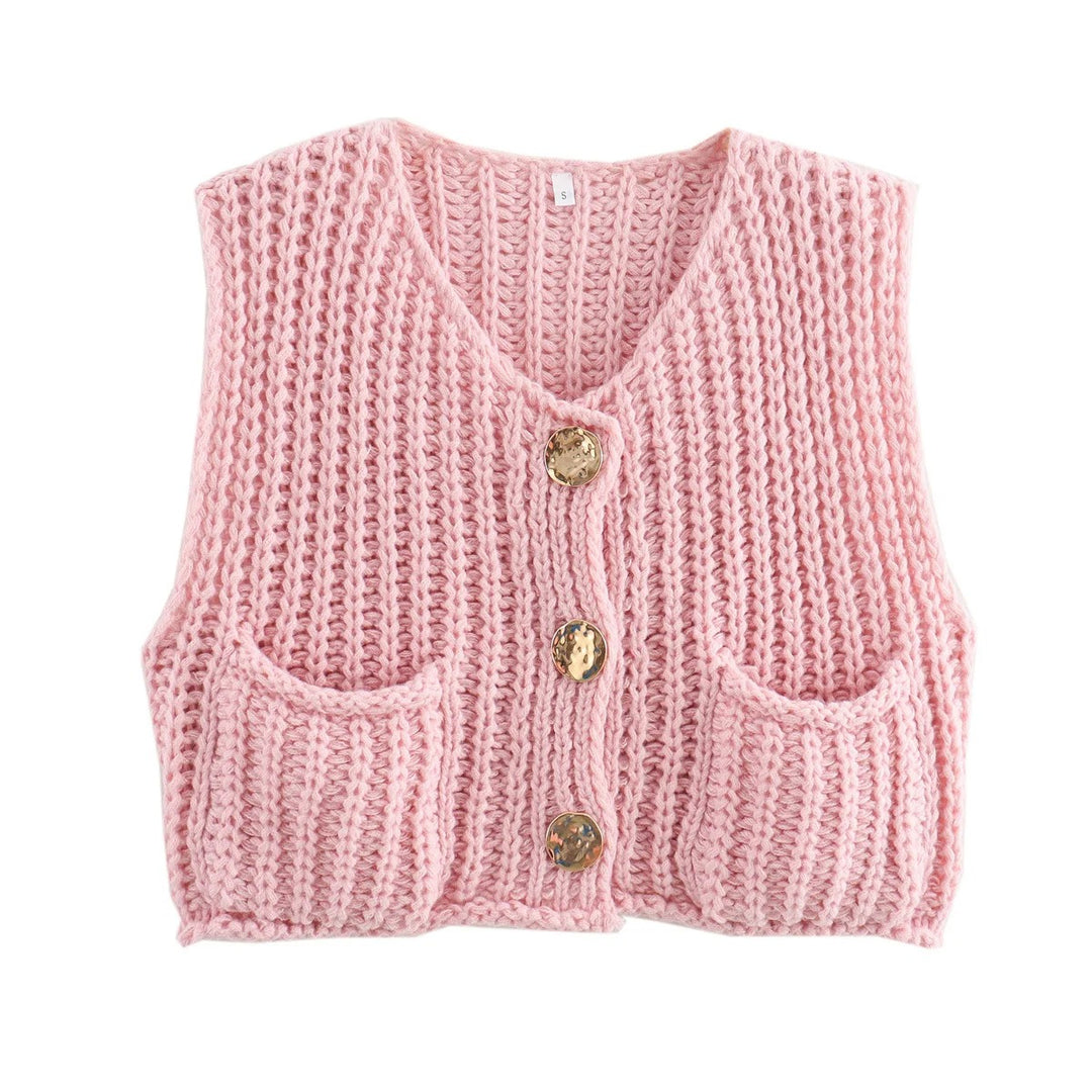 Gilet en tricot boutonné en métal pour femmes