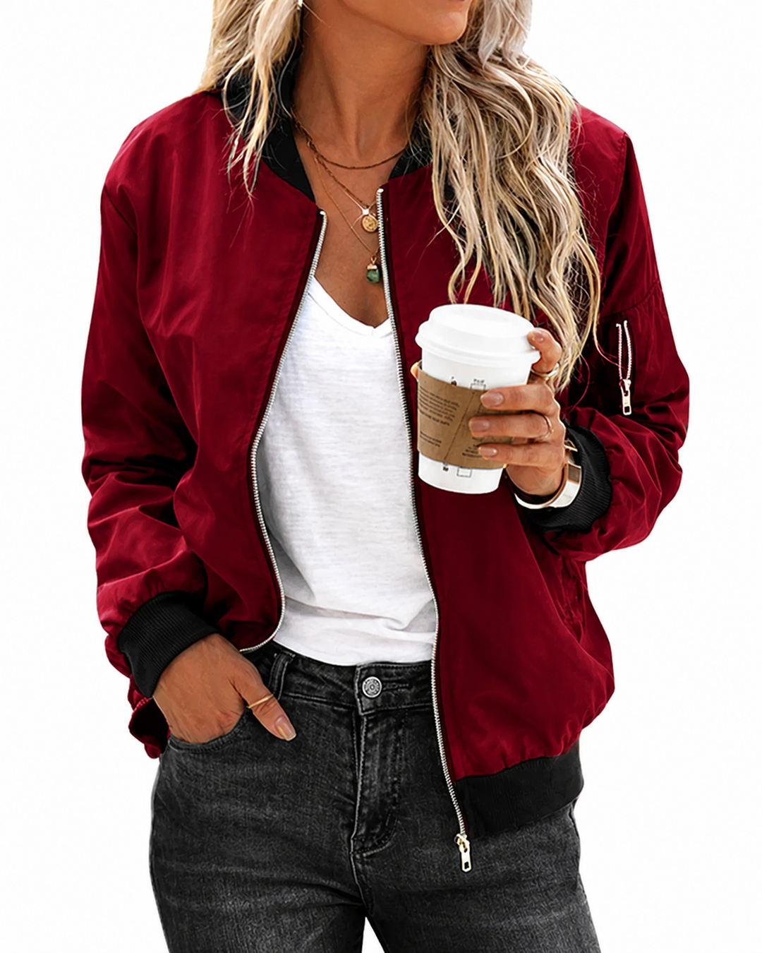 Veste Femme Bomber Classique Moderne en Tissu Durable