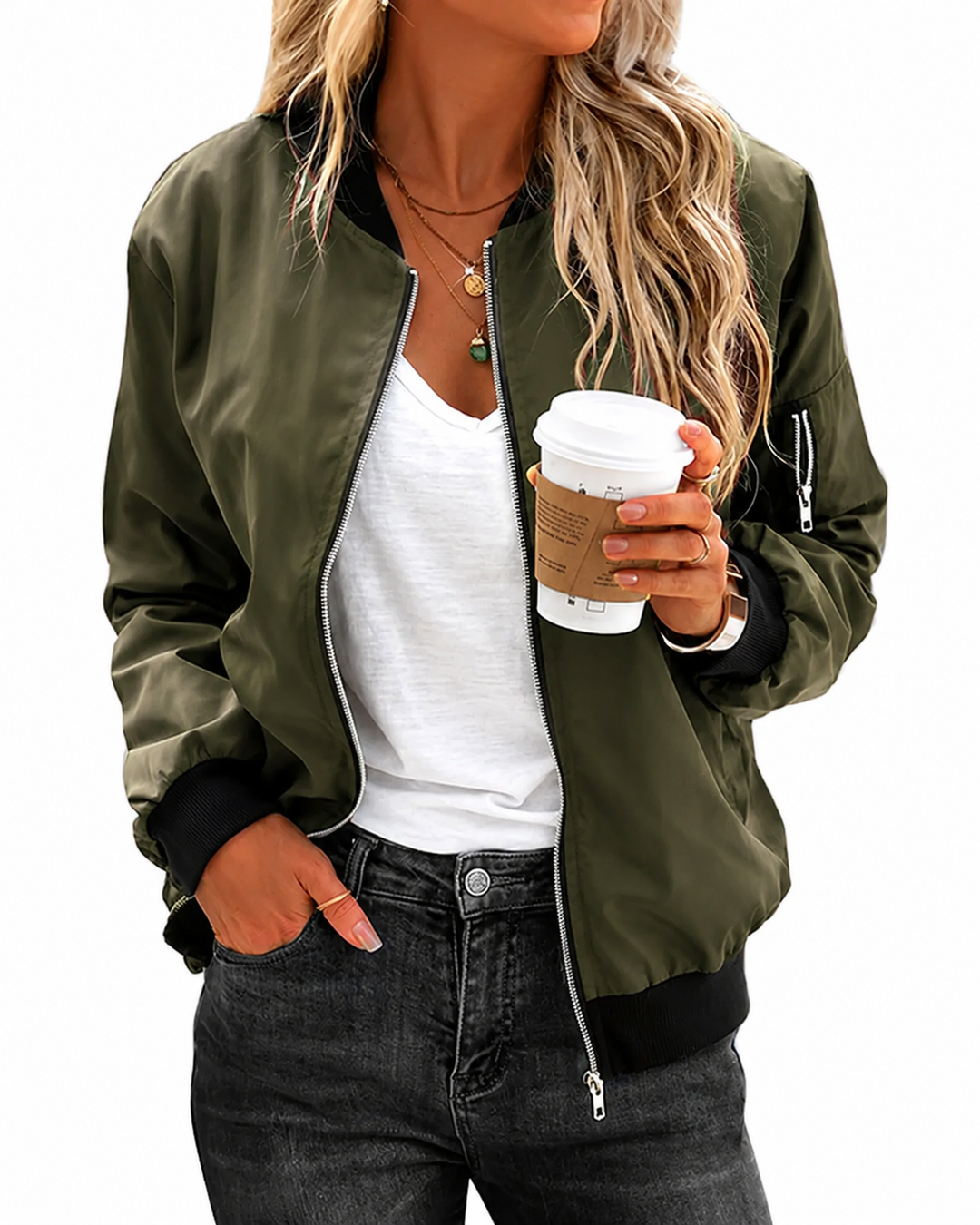 Veste Femme Bomber Classique Moderne en Tissu Durable
