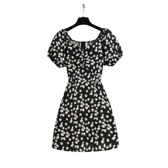 Mini-robe à manches bouffantes en mousseline à fleurs pour femmes