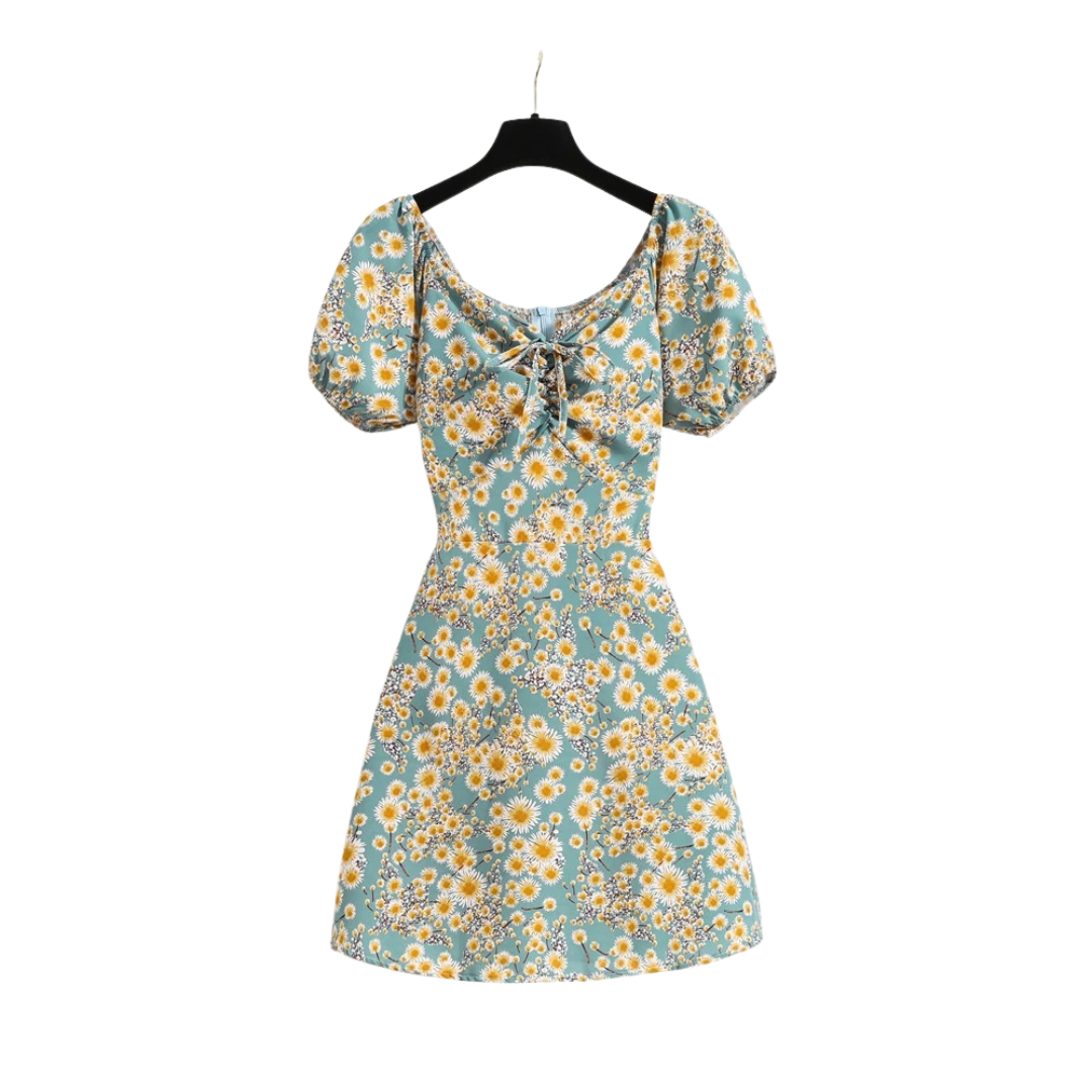 Mini-robe à manches bouffantes en mousseline à fleurs pour femmes