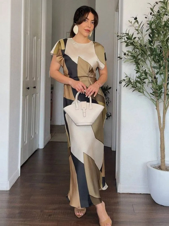 Robe vintage imprimée à découpes pour femmes