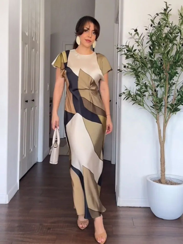 Robe vintage imprimée à découpes pour femmes