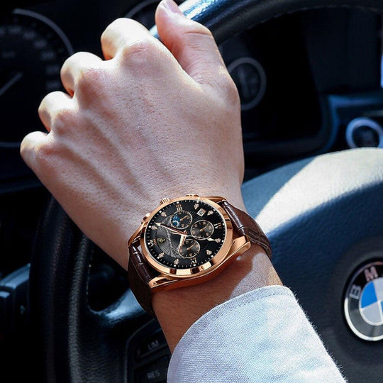 Montre-bracelet en cuir de première qualité pour hommes