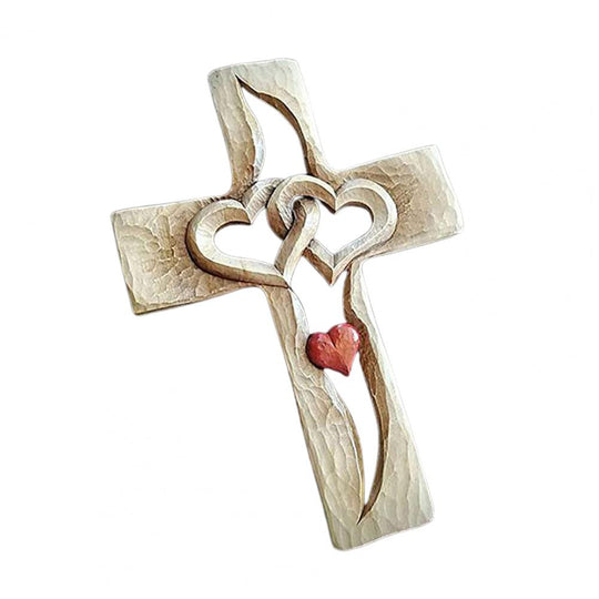 Coeurs entrelacés - Croix en bois sculptée