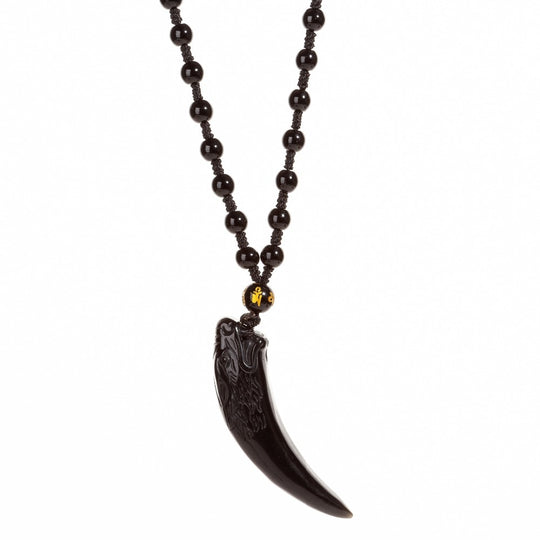 Collier à pendentif loup en obsidienne