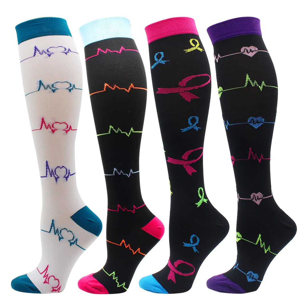 Chaussettes de compression longues et colorées (4 paires)