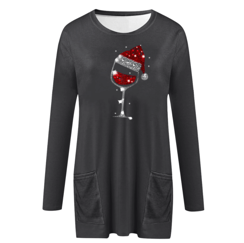 Wine & Santa Hat Casual Pull Femme