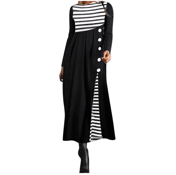 Robe patchwork rayée à manches longues pour femme